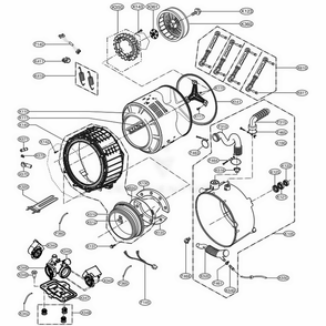Drum And Tub Assembly Diagram and Parts List for TCW2013OS ASSEELC LG Washer Dryer Combo