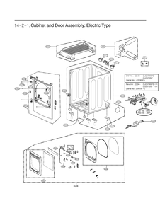 Cabinet And Door Assembly Diagram and Parts List for DLEX7250W ABWEECI LG Dryer