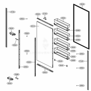 Door Part Diagram and Parts List for SKSCF3001P ASWCNA0 LG Range