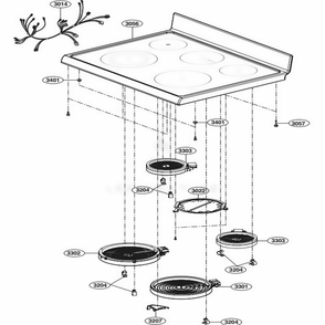 Cooktop Parts Diagram and Parts List for LRE3023SW FWHLLGA LG Range