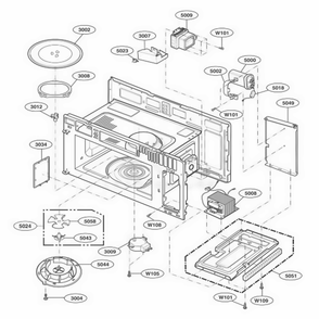 Interior Parts 1 Diagram and Parts List for LMV2053ST ASBELGA LG Microwave