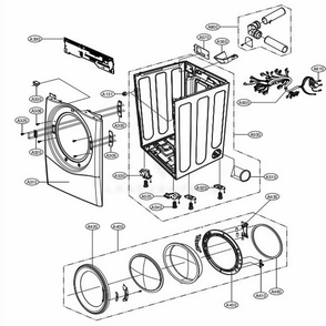 Cabinet And Door Assembly Diagram and Parts List for DLE3050W ABWEEUS LG Dryer