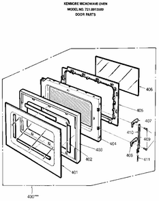 Door Diagram and Parts List for 7218913580  Kenmore Microwave
