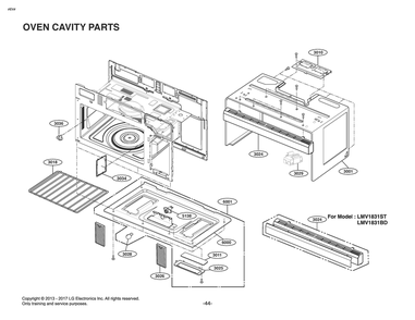 Oven Cavity Parts Diagram and Parts List for MV1843ASD CBKELGA LG Microwave