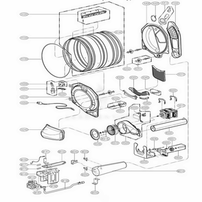 Drum And Motor Assembly: Gas Type Diagram and Parts List for DLGX2502V ASSEEUS LG Dryer