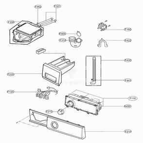 Control Panel And Dispenser Assembly Diagram and Parts List for F1073ND ABWPBAL LG Washer