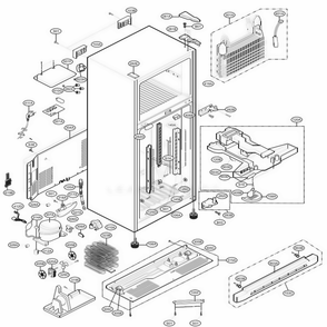 Case Parts Diagram and Parts List for 69374 ABI1SER LG Refrigerator
