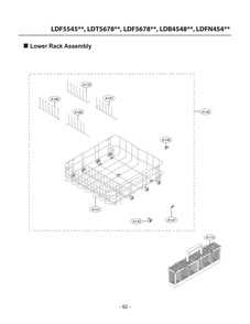 Lower Rack Assembly Diagram and Parts List for DUA513FD ABDESNA LG Dishwasher