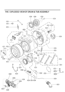 Drum And Tub Assembly Diagram and Parts List for F4V9RCP2W ABWEPUS LG Dryer