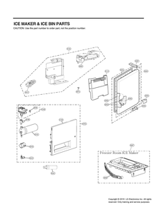 Ice Maker And Ice Bin Parts Diagram and Parts List for GR-J308MSRM ASTCNA1 LG Refrigerator