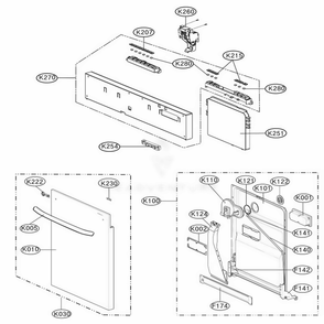 Door Assembly Diagram and Parts List for LDF8764ST ASTEEUS LG Dishwasher