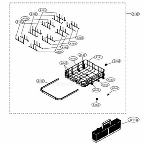 Lower Rack Assembly Diagram and Parts List for LDP7808SS ASSESNA LG Dishwasher