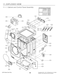 Cabinet And Control Panel Assembly Diagram and Parts List for WM8980HVA ASSEEUS LG Washer