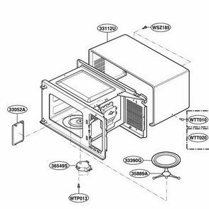 Oven Cavity Parts Diagram and Parts List for JES1656WH CWHEGEU LG Range
