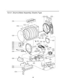 Drum And Motor Assembly Diagram and Parts List for RV1387AS ABWESEU LG Dryer