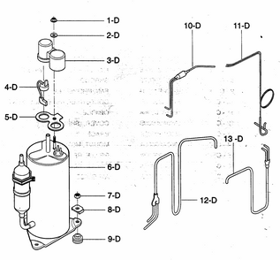 Compressor Parts Diagram and Parts List for 58073104300  Kenmore Air Conditioner