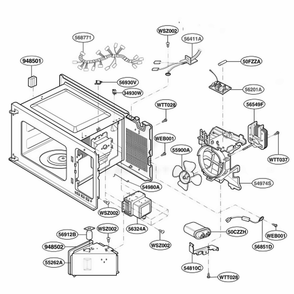 Interior Parts 2 Diagram and Parts List for MA1011W01 CW3EBBY LG Range