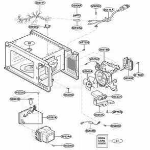 Interior Parts Diagram and Parts List for MT1100SHQ1 M1EWRP LG Range