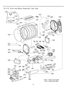 Drum And Motor Assembly Diagram and Parts List for RN13U4AS8W ABWEEUS LG Dryer