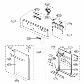 Door Assembly Diagram and Parts List for LDF7774ST ASTEEUS LG Dishwasher