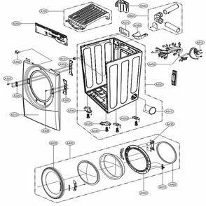 Cabinet And Door Assembly Electric Type Diagram and Parts List for DLEX3570W ABWEEUS LG Washer Dryer Combo