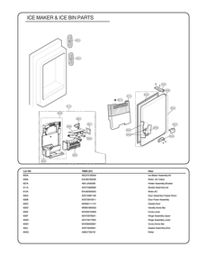 Ice Maker And Ice Bin Parts Diagram and Parts List for GR-L318LSZM ASTCSE1 LG Refrigerator