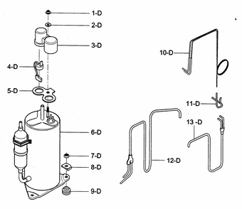 Compressor Parts Diagram and Parts List for 58074130400  Kenmore Air Conditioner