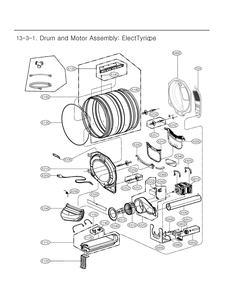 Drum And Motor Assembly Diagram and Parts List for DLE3470M ABMEEUS LG Dryer