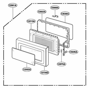 Door Parts Diagram and Parts List for JES1133WD CMWEGEU LG Wall Oven