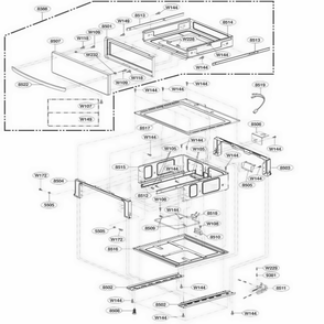 Drawer Parts Diagram and Parts List for LSC5683WB ABKLLCA LG Range