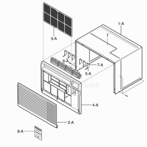 Cabinet And Front Grille Assembly Diagram and Parts List for 580 AWYASRS LG Air Conditioner