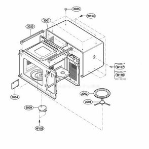 Oven Cavity Parts Diagram and Parts List for 62102201 CW1ESEA LG Range