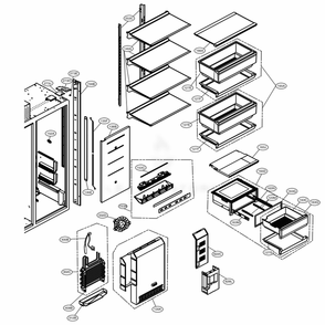 Refrigerator Compartment Diagram and Parts List for DYF42BSIWS ASTCNA0 LG Refrigerator