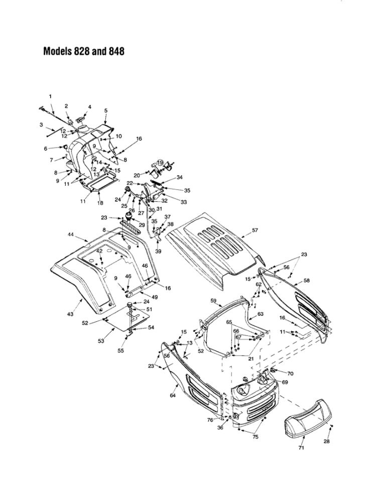 Hood/Grille 4 Diagram and Parts List for 820 THRU 828 MTD Lawn Tractor