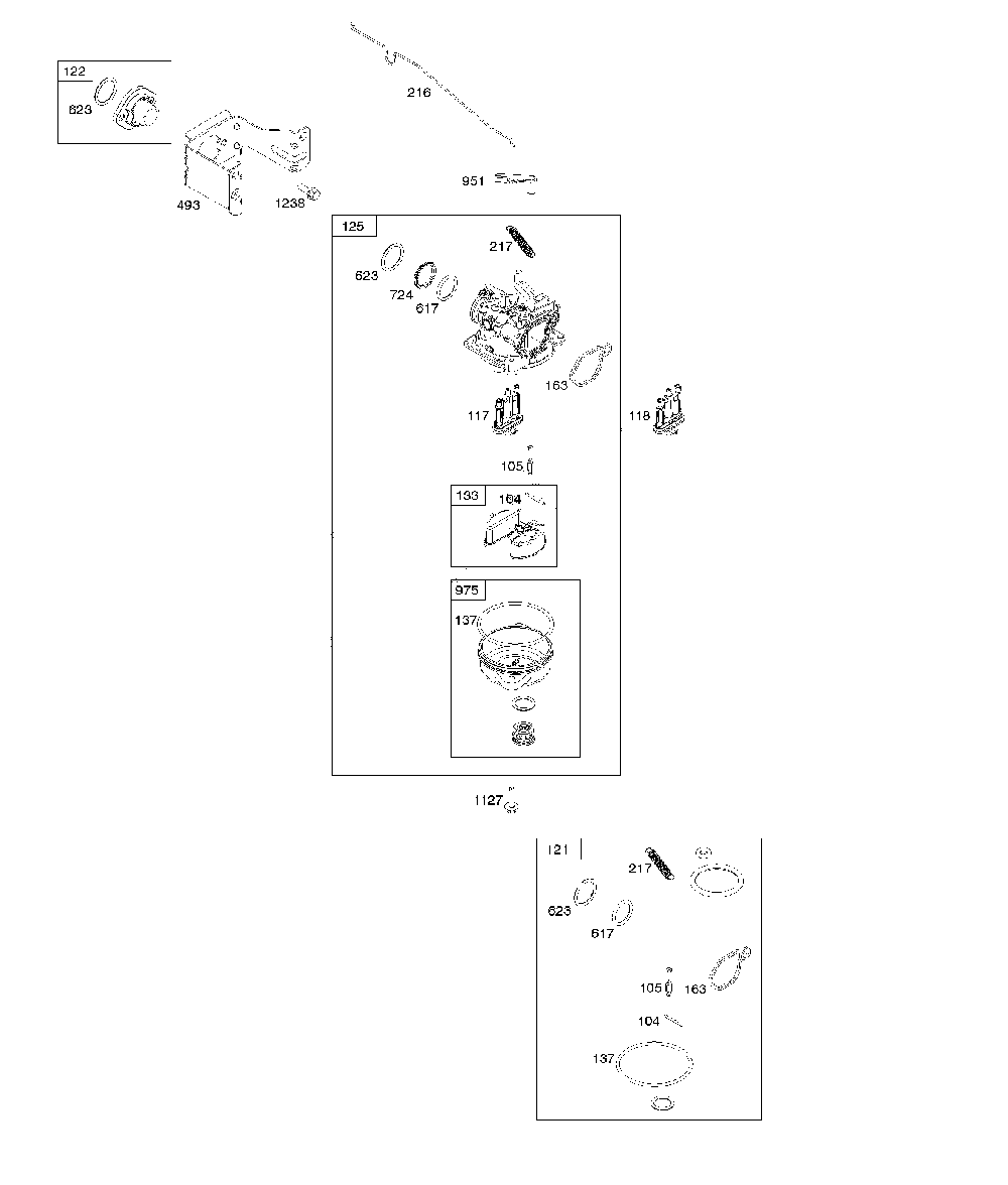 Carburetor Diagram and Parts List for 11A-B2A9791  MTD Lawn Mower