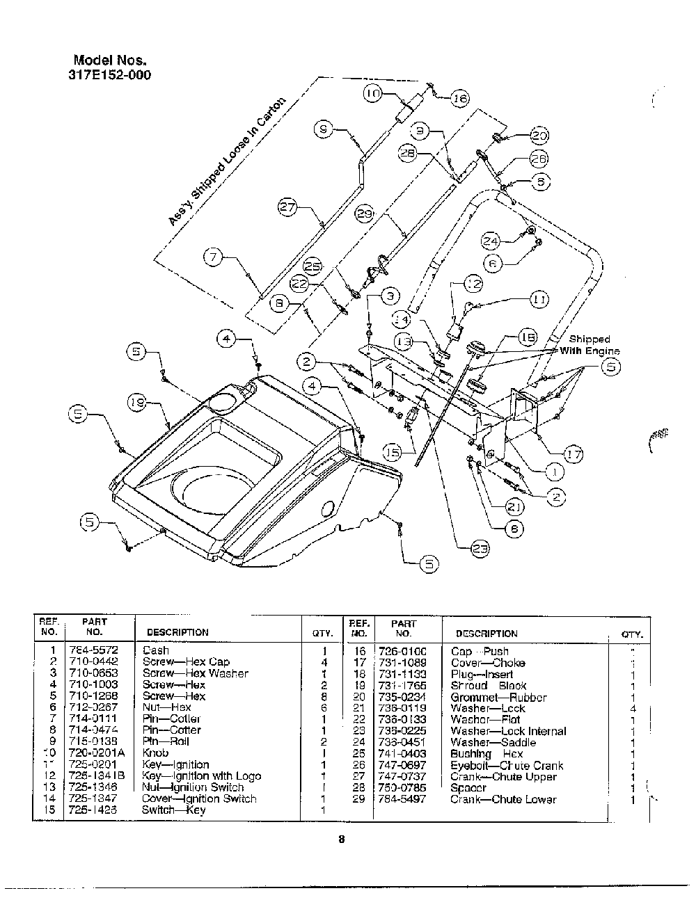 Index page 8 Diagram and Parts List for 317-140-000  MTD Snow Blower