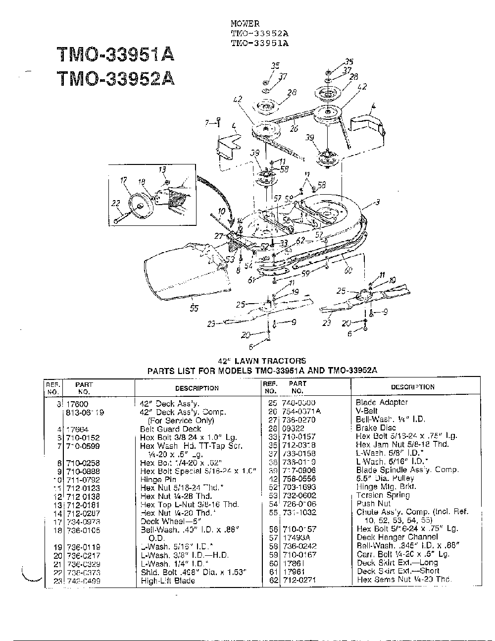 42" lawn tractors page 4 Diagram and Parts List for 33951A  MTD Lawn Mower