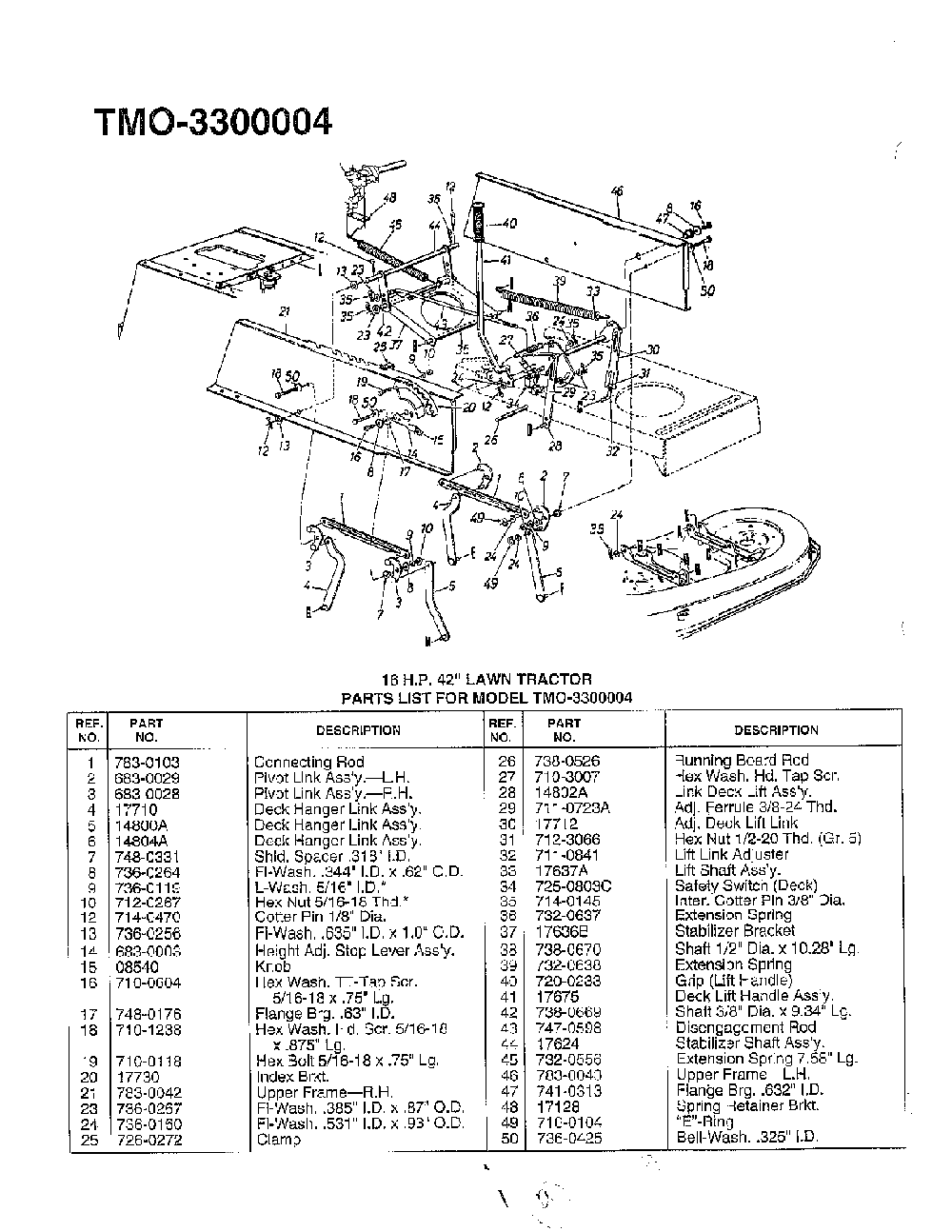 42" lawn tractor Diagram and Parts List for 3300004  MTD Lawn Tractor