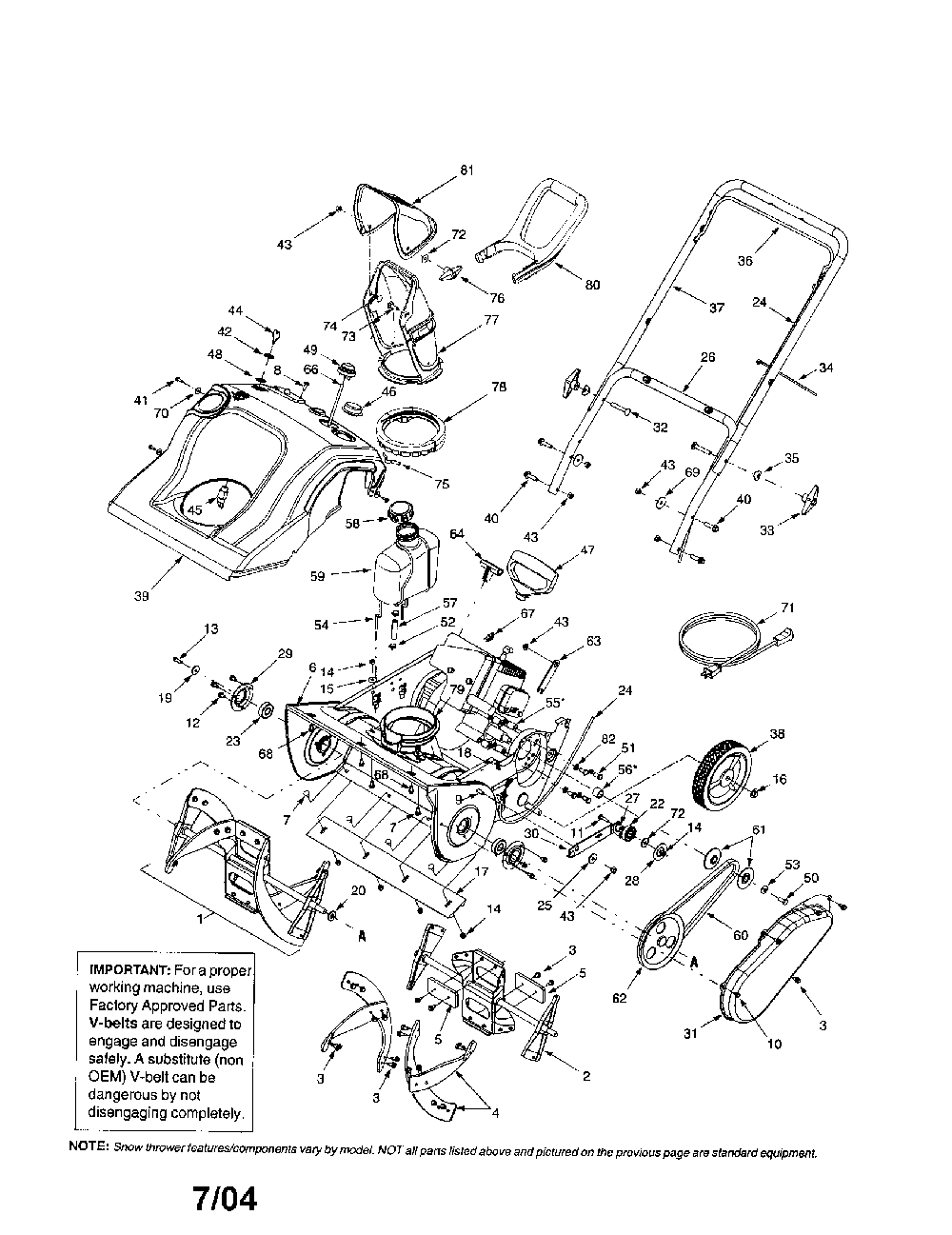 Single-stage snow thrower Diagram and Parts List for S230  MTD Snow Blower