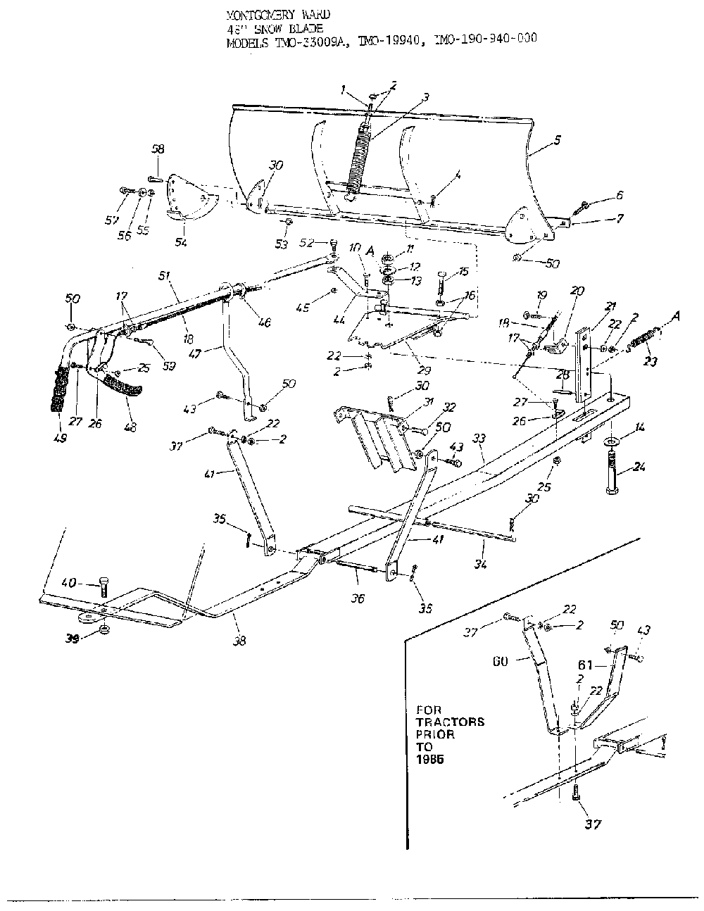 48" snow blade Diagram and Parts List for 190-940-000  MTD Snow Blower