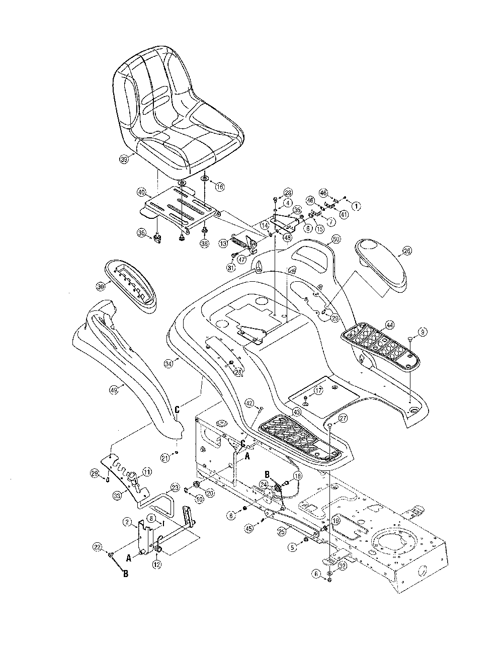 Seat & fender Diagram and Parts List for 13AP625K730  MTD Lawn Tractor