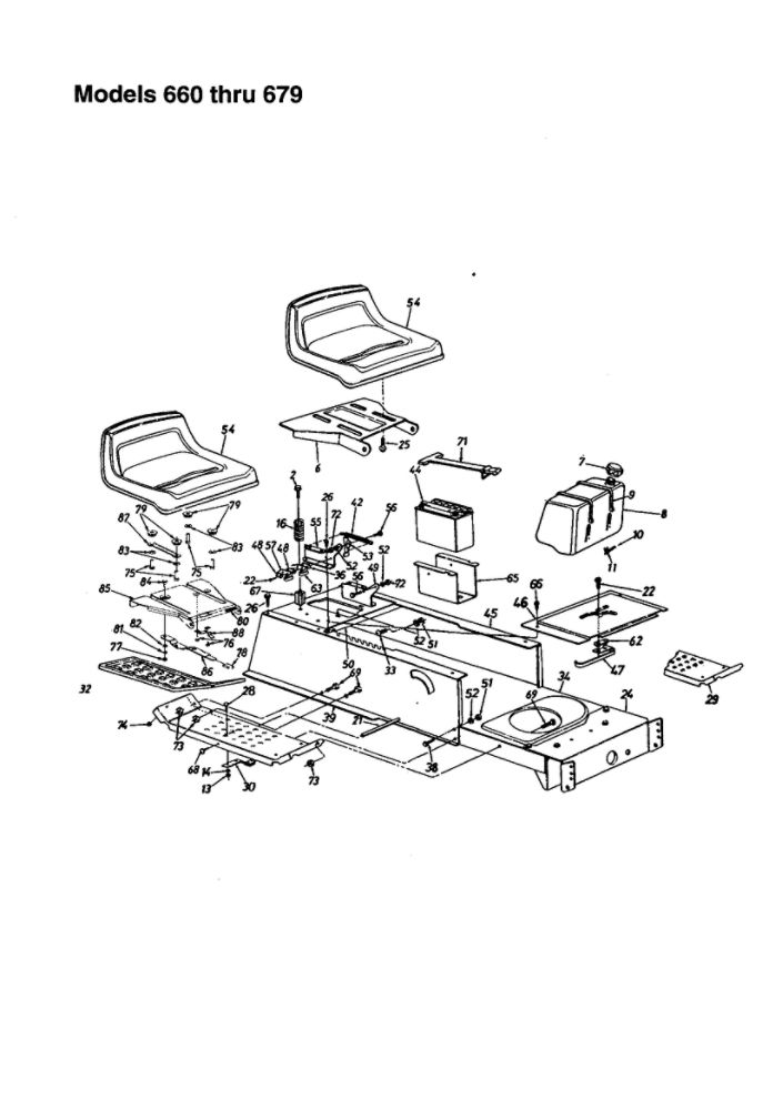 Frame And Seat Diagram and Parts List for 663  MTD Lawn Tractor