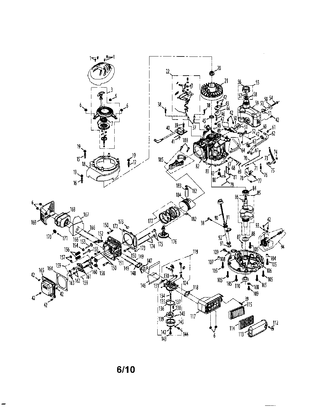 Engine Diagram and Parts List for 18MZ  MTD Lawn Mower