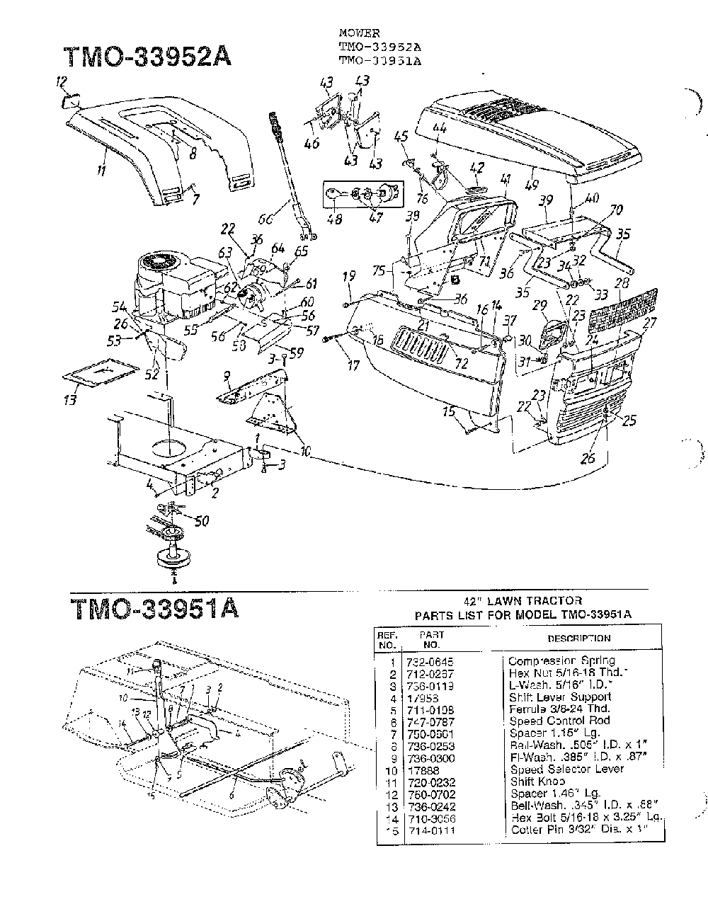 42" lawn tractor page 2 Diagram and Parts List for 33951A  MTD Lawn Mower