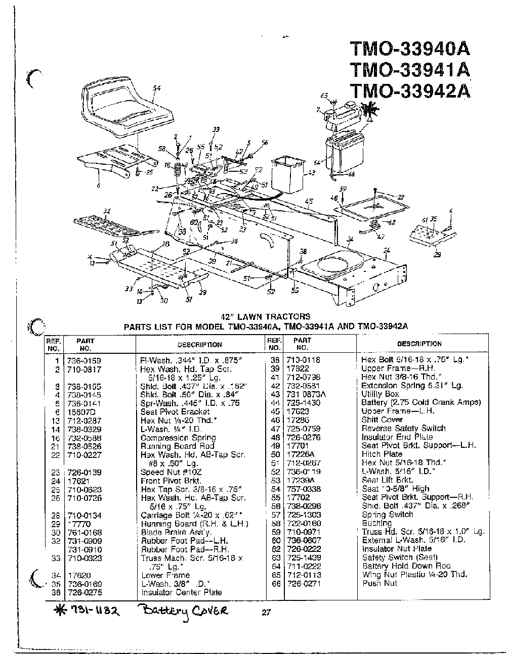 42" lawn tractor page 4 Diagram and Parts List for 33941A  MTD Lawn Tractor