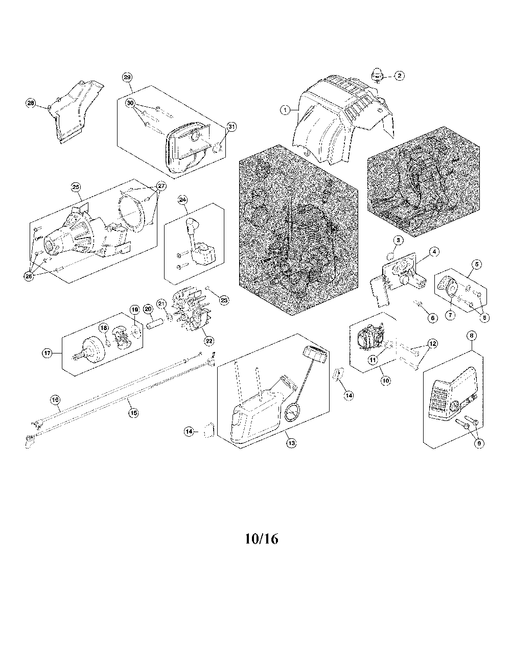 Fuel tank/clutch Diagram and Parts List for 41EDZ46C799  MTD Trimmer