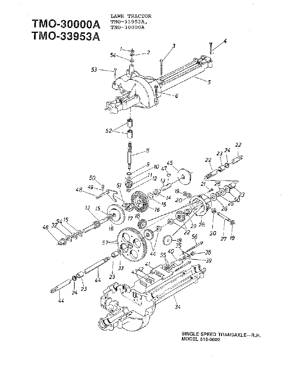 Single speed transaxle right hand Diagram and Parts List for 33953A  MTD Lawn Tractor
