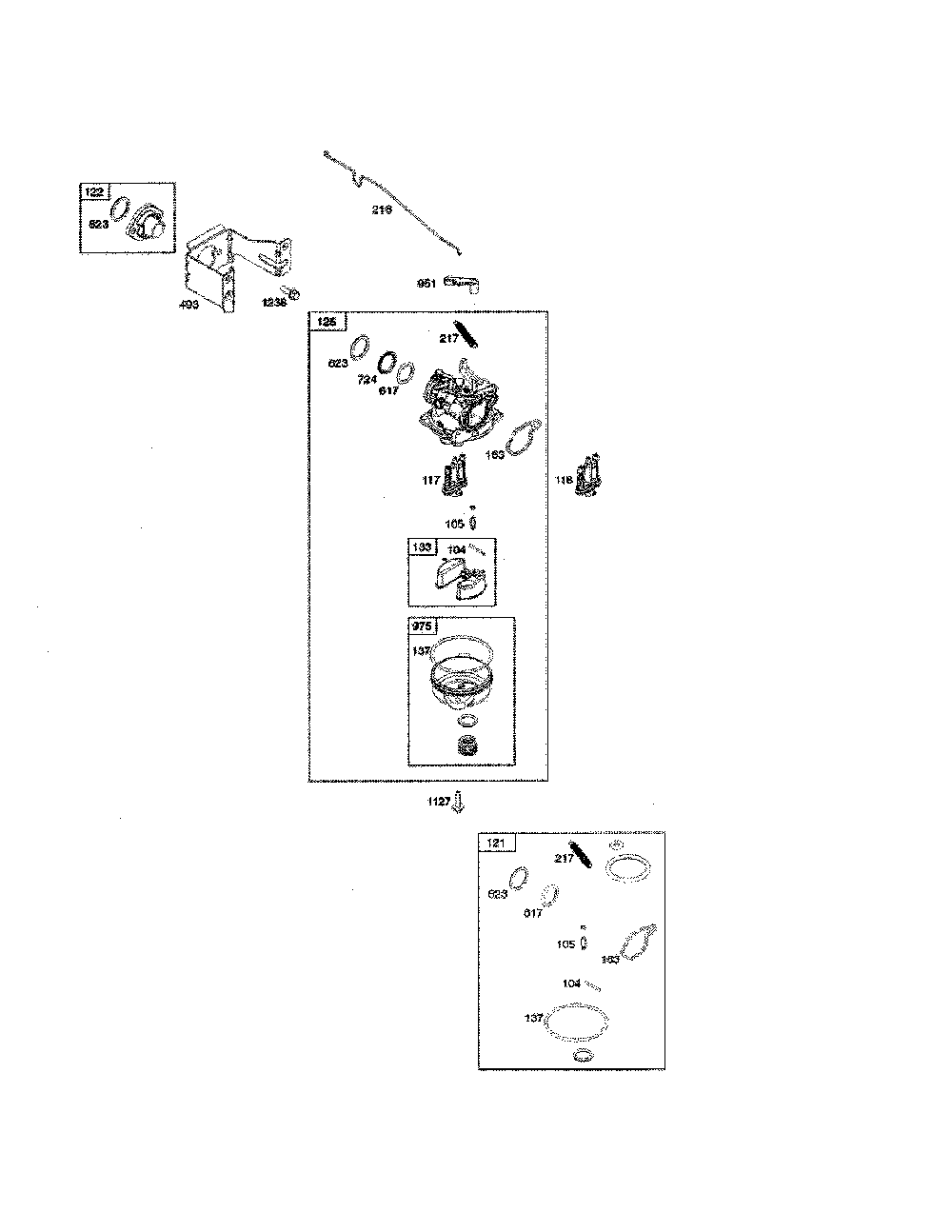 Carburetor Diagram and Parts List for 11B-B28S799  MTD Lawn Mower