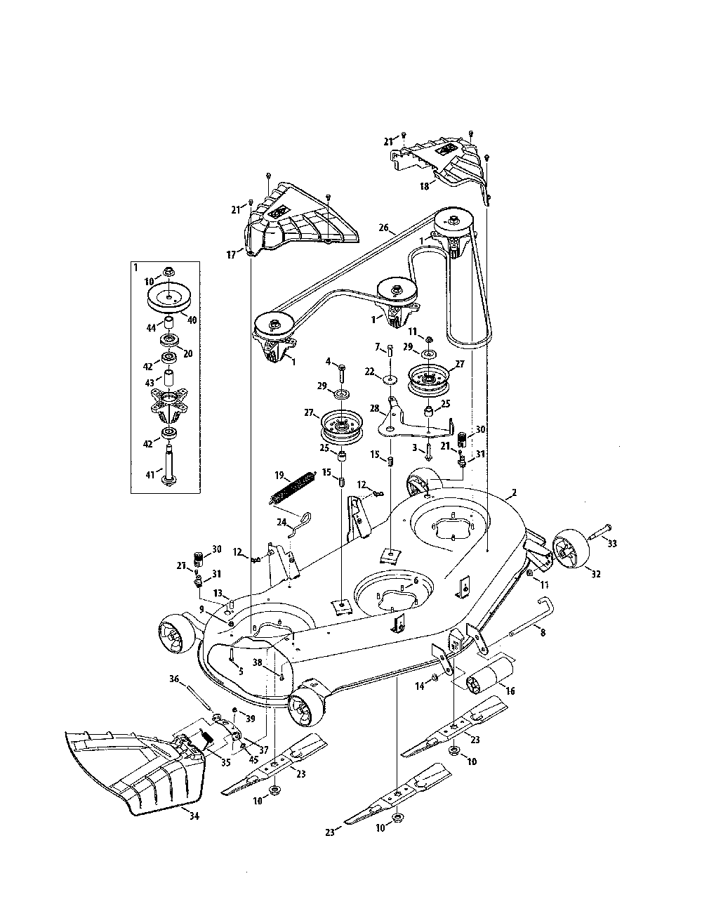 Mower deck/spindle pulley Diagram and Parts List for 13AAA1ZW099  MTD Lawn Tractor