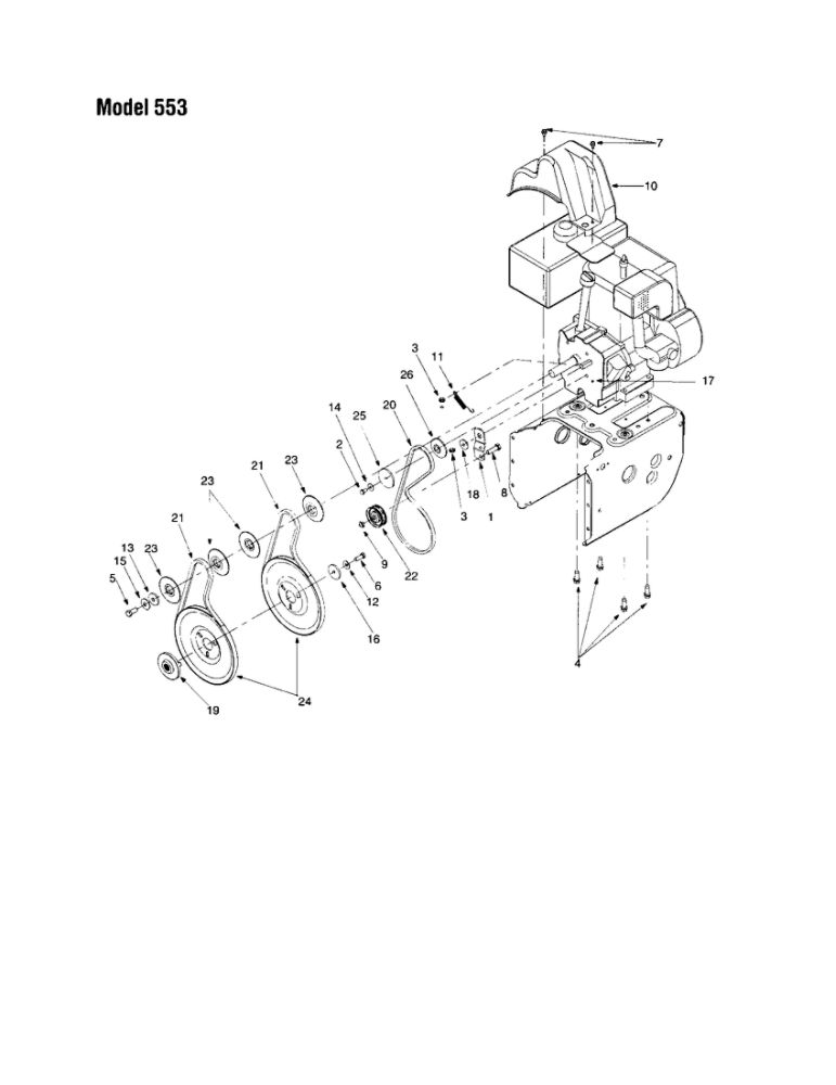 V-Belt/Belt Cover Diagram and Parts List for 553  MTD Snow Blower